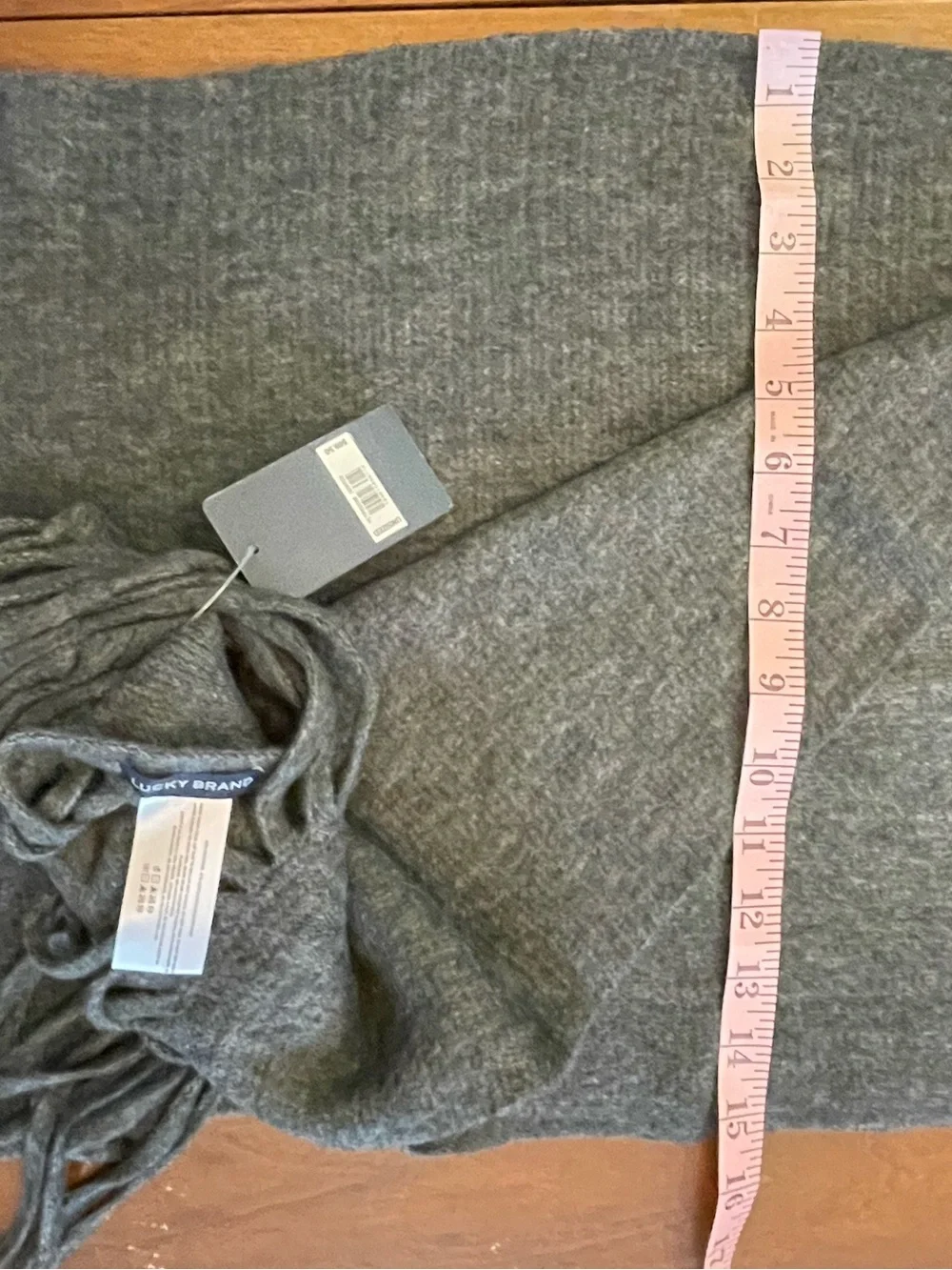 NWT Lucky Brand Classic Fringe Winter Scarf - Charcoal Gray